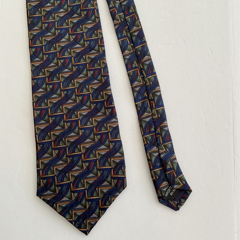 Mens J. Garcia Blue Green Geometric Silk Tie Made in Mexico
